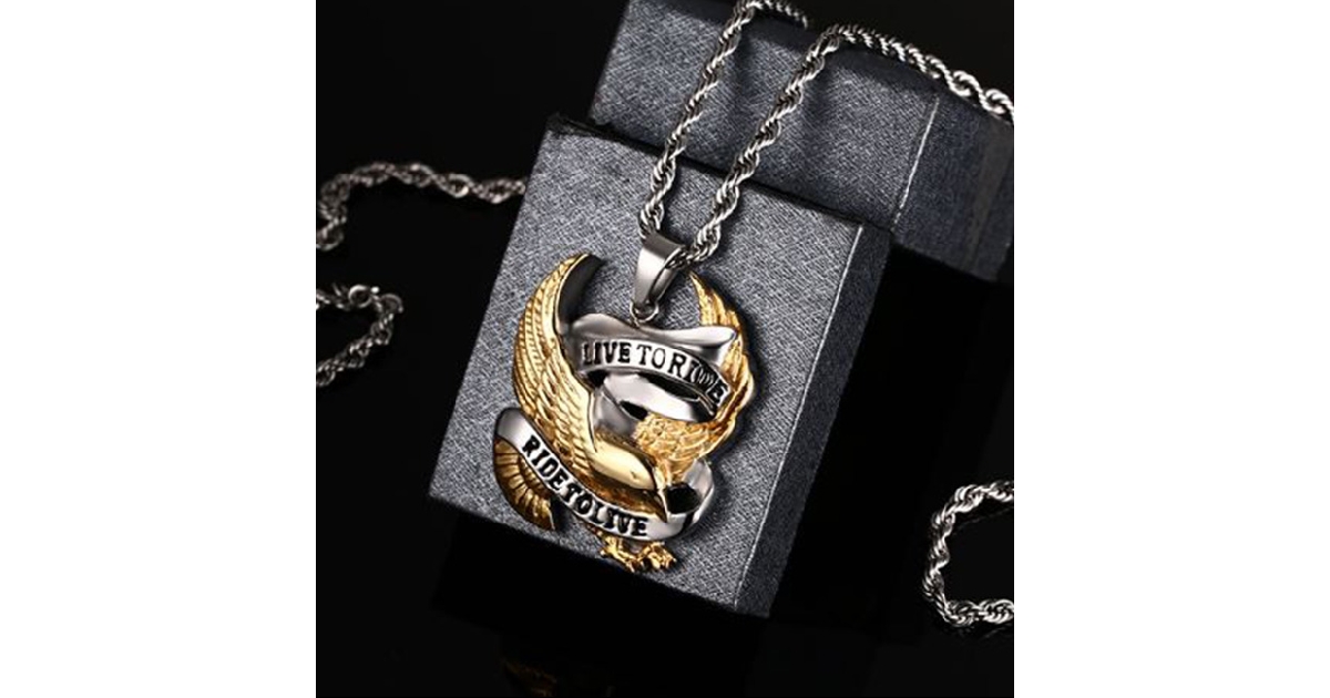 Stainless Steel LIVE TO RIDE Eagle Necklace Pendant