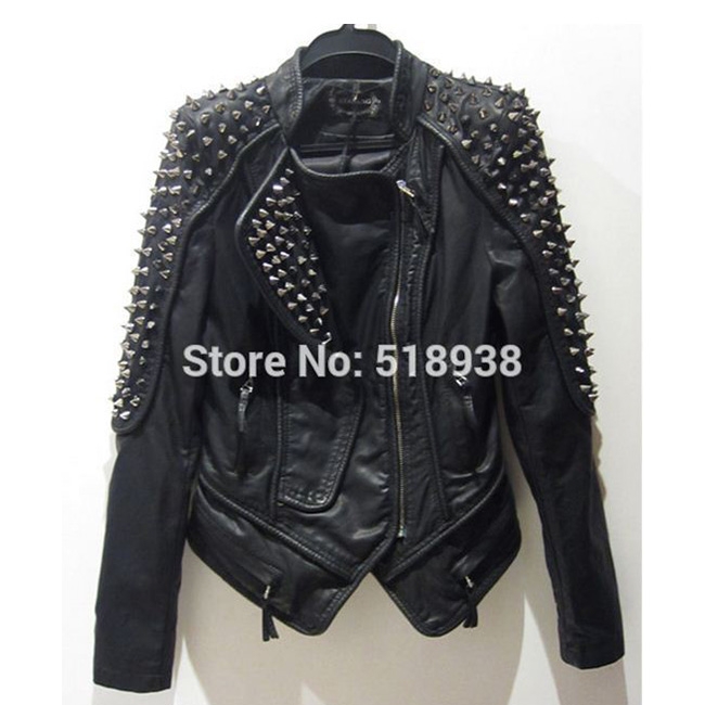 Ladies RIVET STUDDED Motorcycle Leather Spike Jacket 