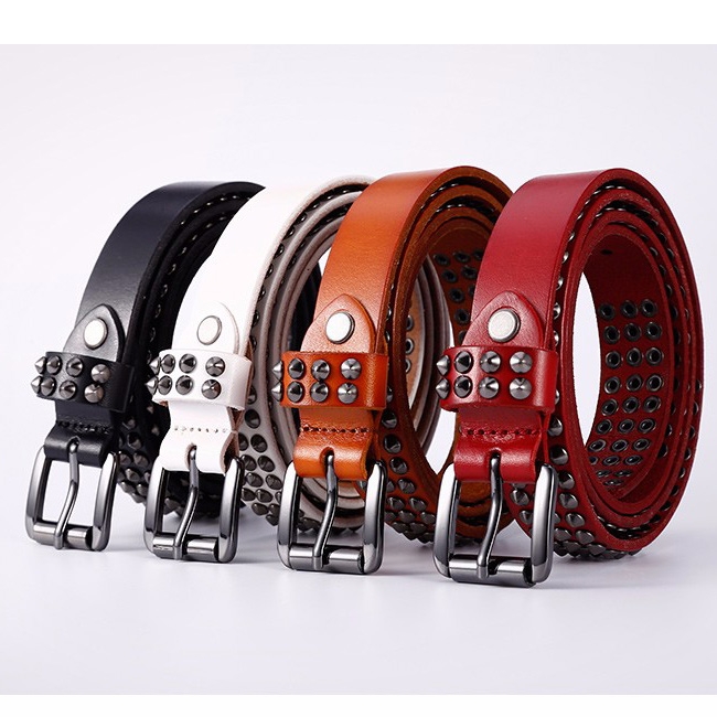 Womens Rivet Studded Leather Belt 