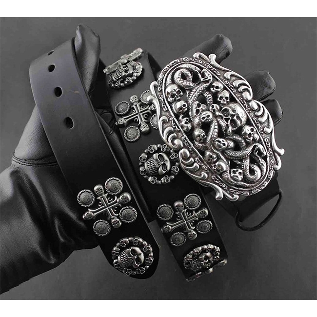 Vintage Skull & Snake Design - Huge Metal Buckle 