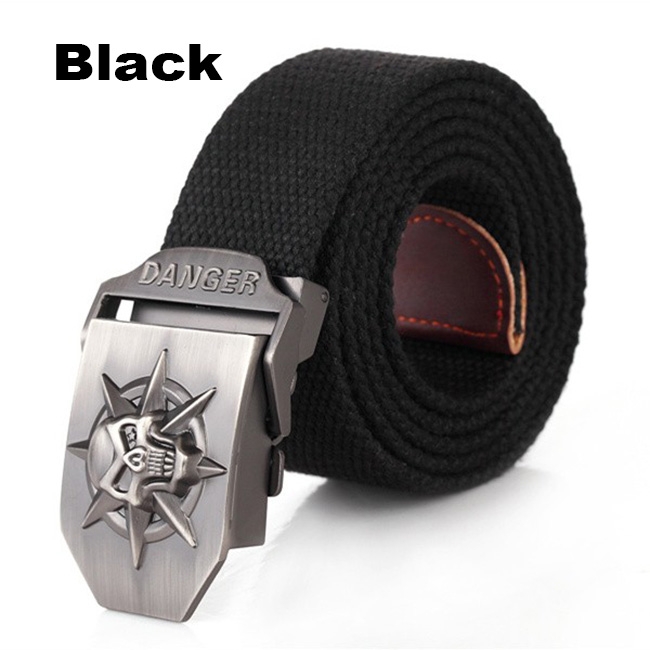 Men's Metal Danger/Skull Buckle with Woven Canvas Belt 