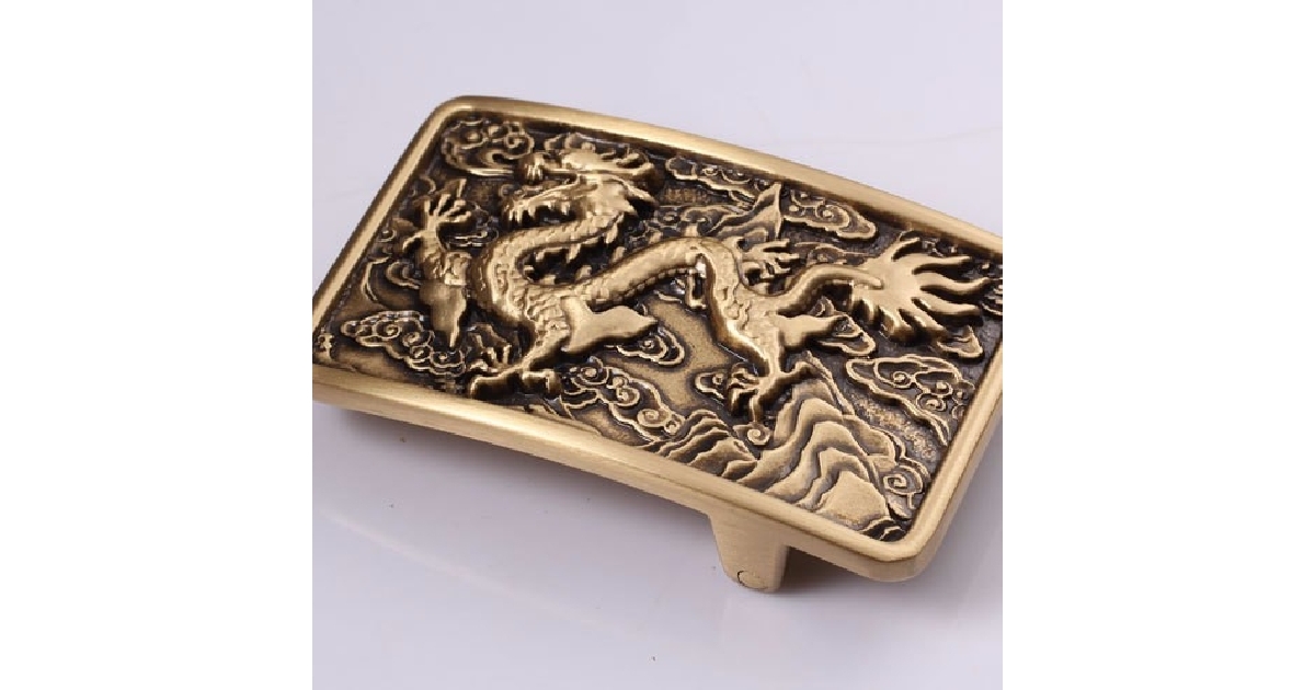 Men's Retro Antique Finish Solid Brass Copper dragon Belt Buckle 