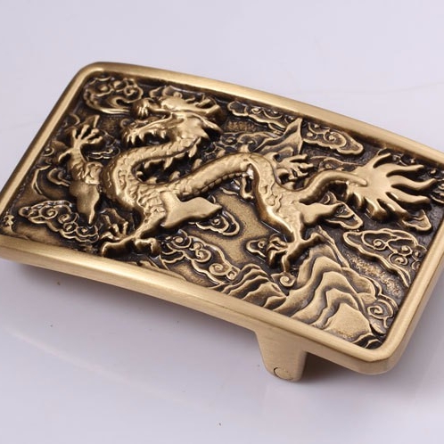 Men's Retro Antique Finish Solid Brass Copper dragon Belt Buckle 