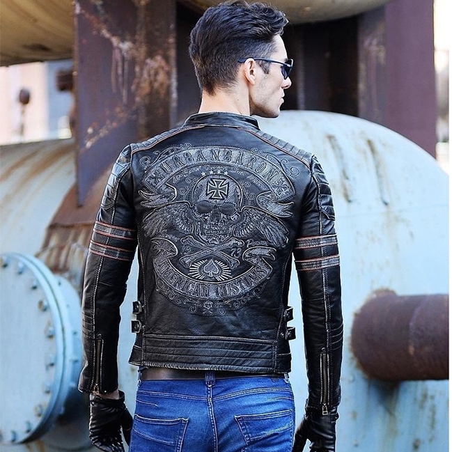 American Customs / Urban Baron Men Skull Leather Jacket