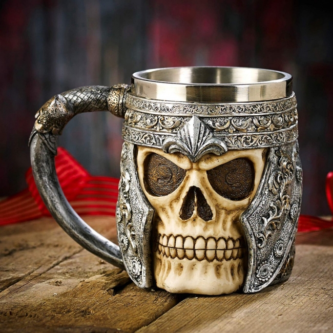 Gothic Skull Warrior Tankard Helmet Viking Beer Mugs 