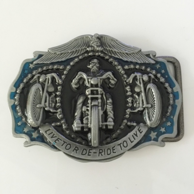 Live To Ride Motorcycle Biker Belt Buckle with Blue Trim
