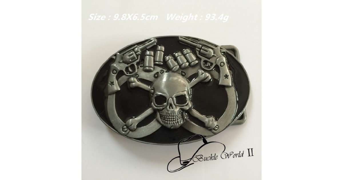 High Quality Oval Cool 3D Hand Gun Skull Belt Buckle 