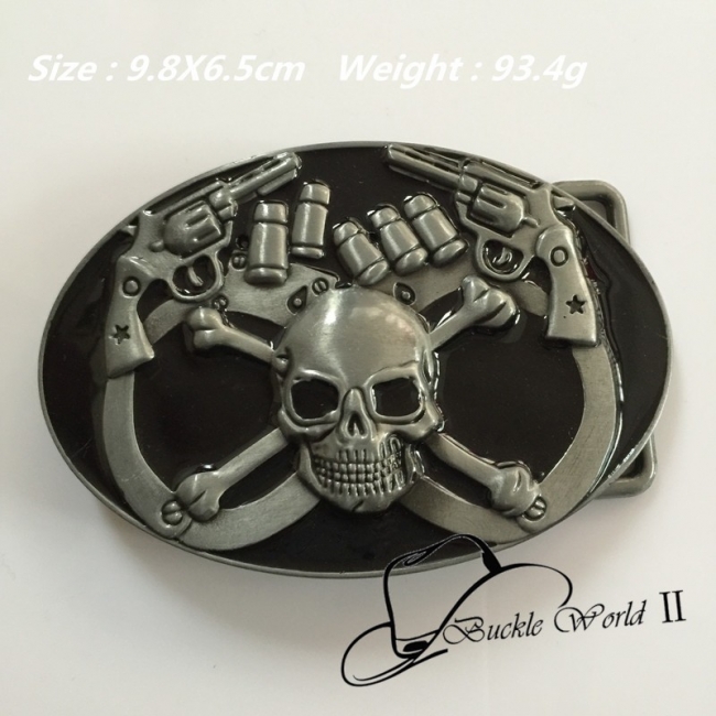 High Quality Oval Cool 3D Hand Gun Skull Belt Buckle 