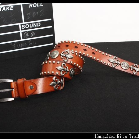 Handcrafted Rivet Biker Belt - 100% Genuine Cowhide Leather 