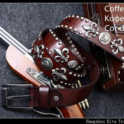 Handcrafted Rivet Biker Belt - 100% Genuine Cowhide Leather 