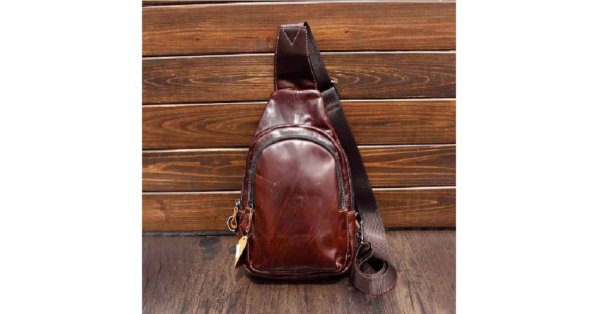 Mens Vintage Biker Oil Leather Chest CrossBody Bag