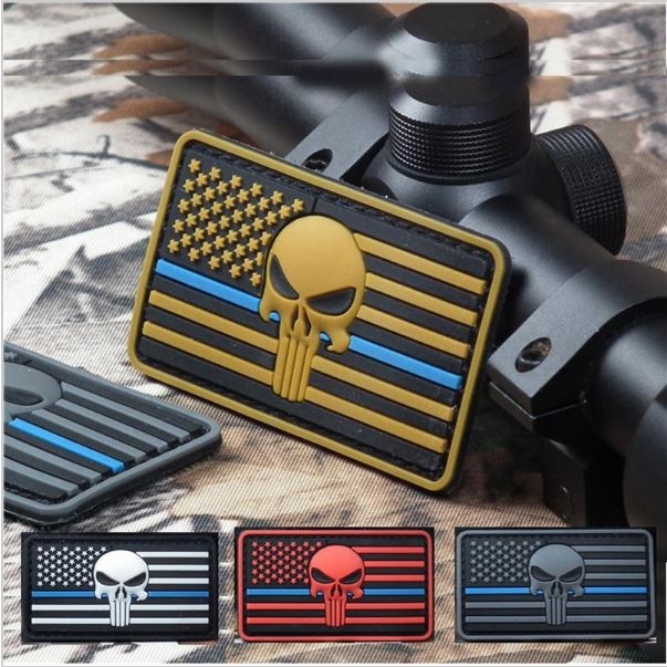 Blue Line Seal Team Punisher American Flag - 3D PVC Patch 