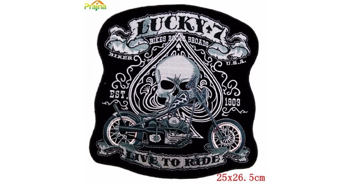 LUCKY 7  X-Large Embroidered Motorcycle Patch