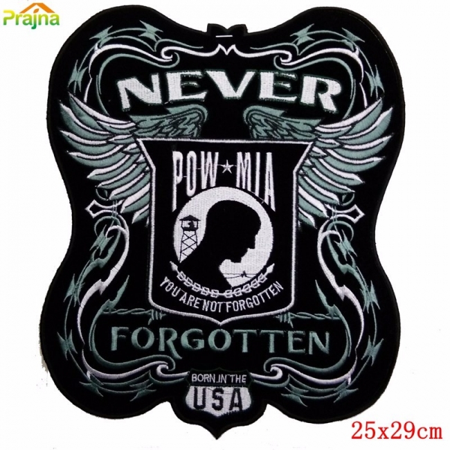 NEVER FORGOTTEN POW/MIA  X-Large Embroidered Motorcycle Patch