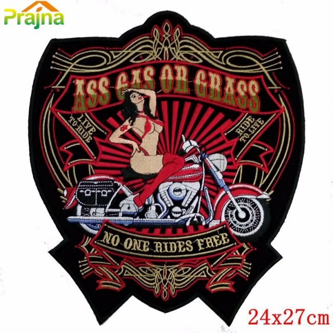 ASS, GAS OR GRASS - X- Large Embroidered Motorcycle Patch