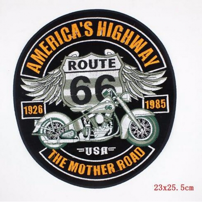 Route 66 Iron-On Patch - Embroidered Highway Road Sign Historic Emblem, White