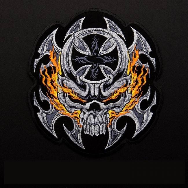 BLAZING SKULL Large Embroidered Motorcycle Patch