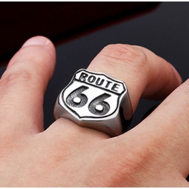 Stainless Steel Route 66 Biker Ring