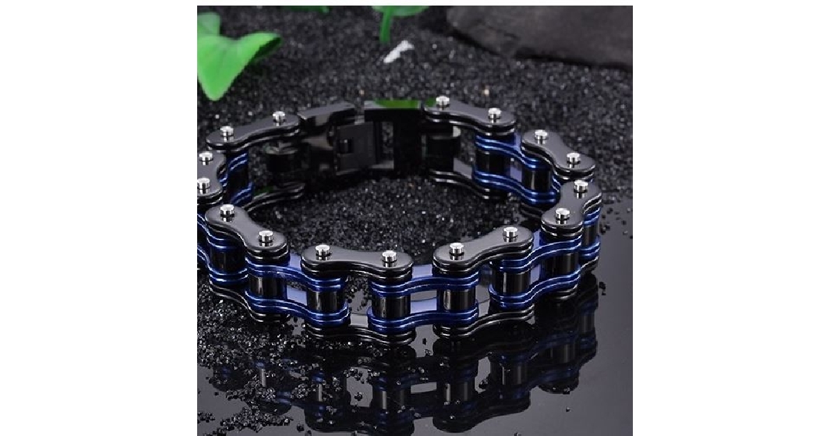 Heavy Metal Motorcycle Chain Bracelets w/ Blue Accent