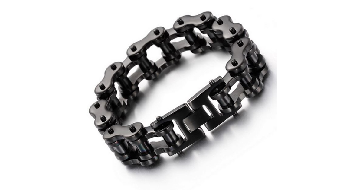 Dark Black Stainless Steel Titanium Bike Chain Bracelet 