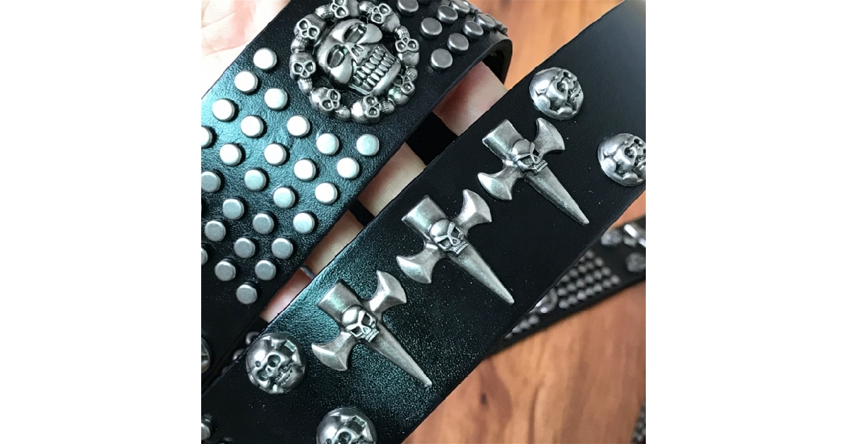 Men's Swords & Skulls Metal Rivet Leather Belt