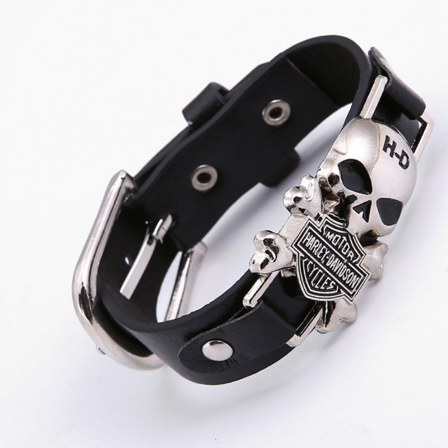 Harley Davidson Retro Skull Unisex Leather Bracelet Biker Life