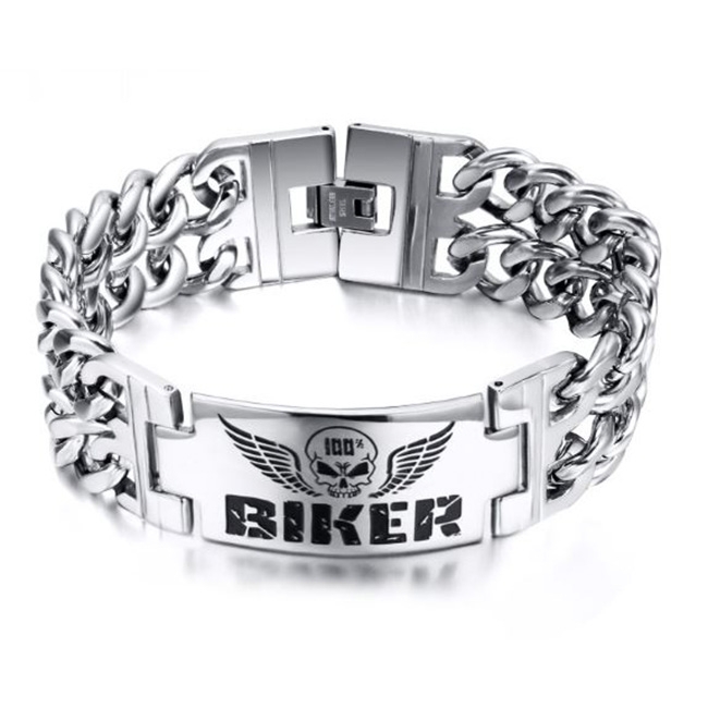 Men's Stainless Steel 100% Biker / Skull Double Chain Bracelet