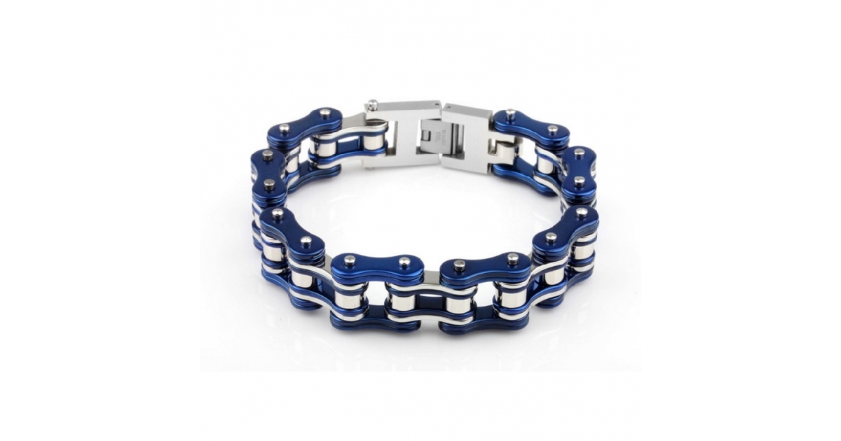 Trendy Blue/Silver Stainless Steel Bike Chain Bracelet 