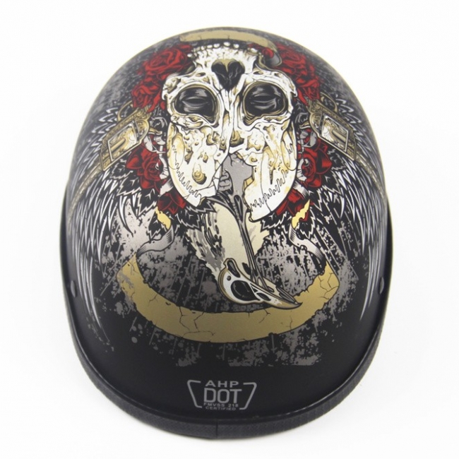 Crow/Skull & Roses Open Half Shell Custom Design Helmet - Matte or ...