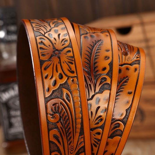 Ladies Designer Flower Pattern Leather Belts - 3 Colors