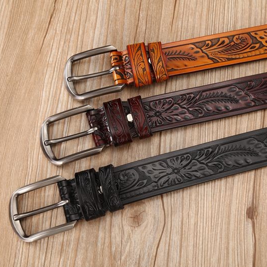 Ladies Designer Flower Pattern Leather Belts - 3 Colors