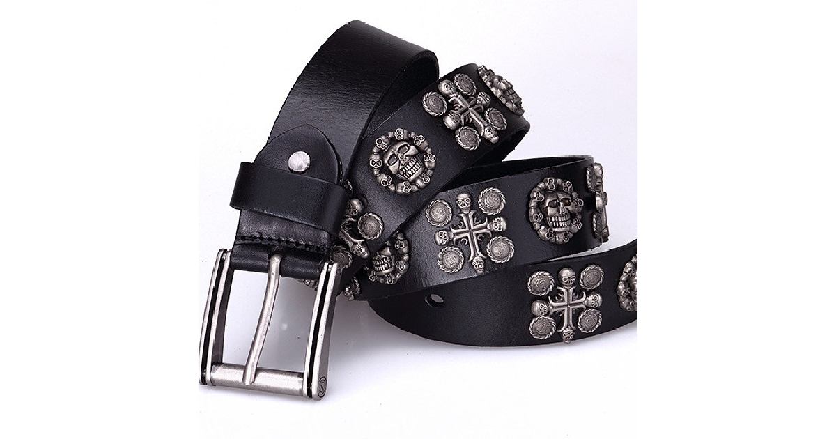 Smiling Skull & Cross Genuine Leather Belt