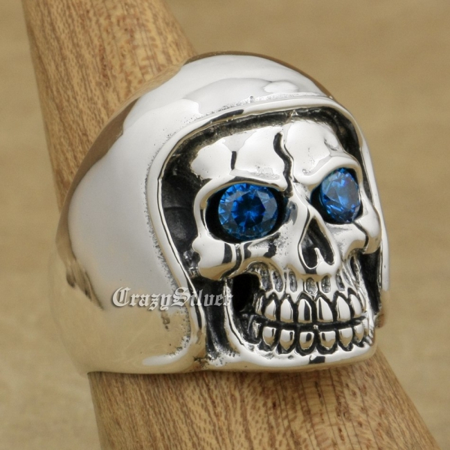 Men's Sterling Silver Gem Stone Helmeted Skull