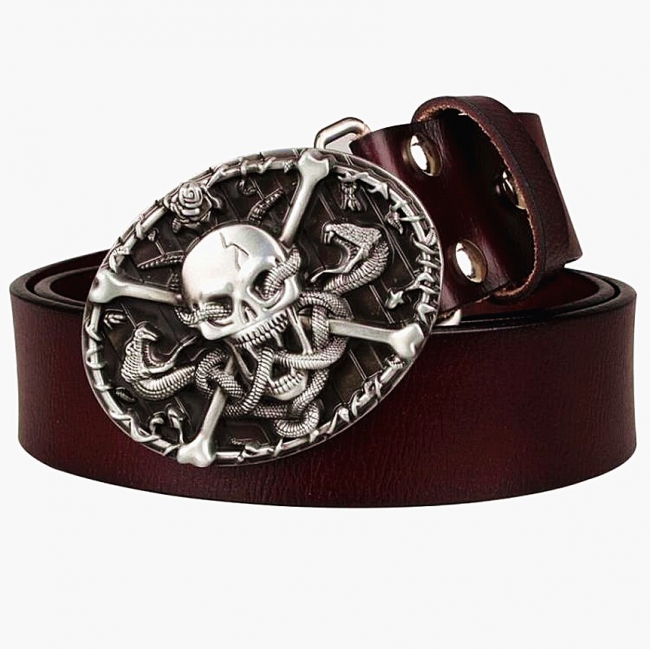 Laughing Viper Skull & Crossbones Belt & Buckle Combo