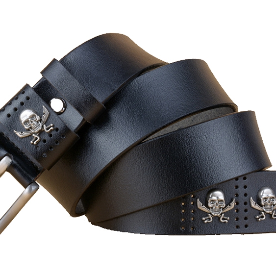 Studded Skull & Cross Sword Dress Belt - 100% Genuine Leather