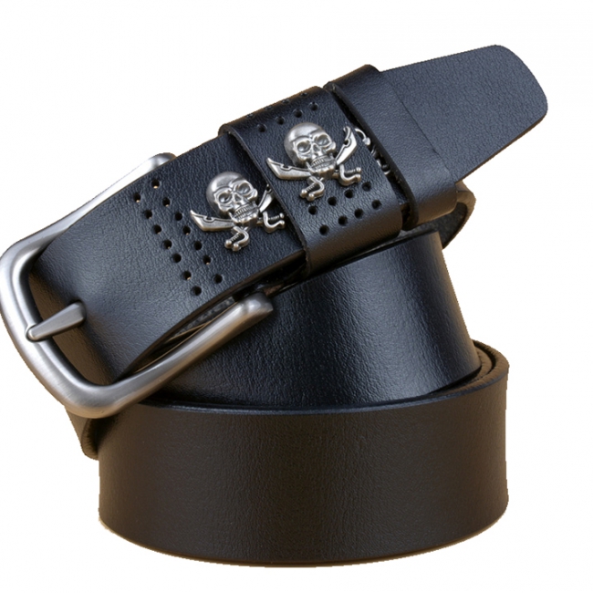 Studded Skull & Cross Sword Dress Belt - 100% Genuine Leather