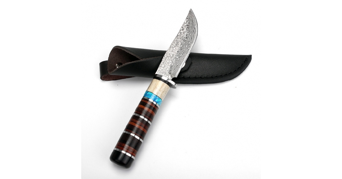 Damascus Fixed Blade Steel Hunting Knife Biker Life