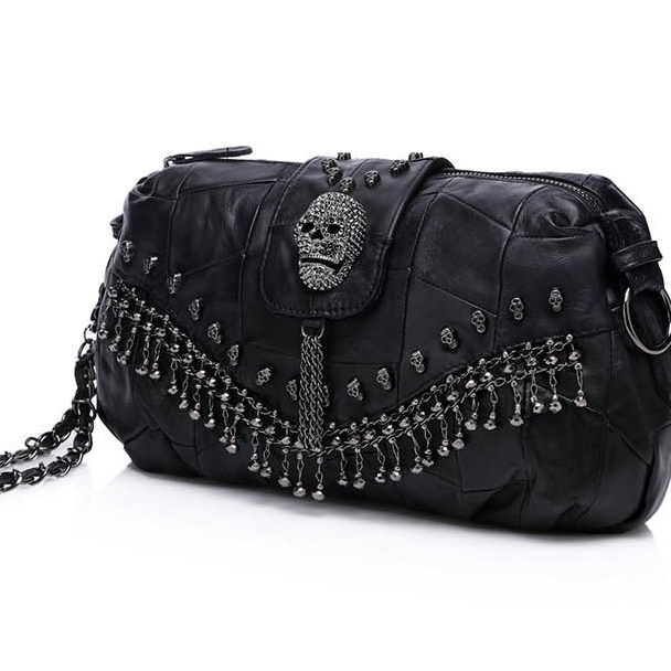 Ladies iPinee Genuine Leather Skull & Rivet Tassel Purse