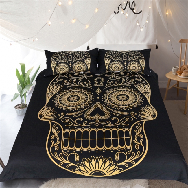 Golden Roman Skull Duvet Cover Set