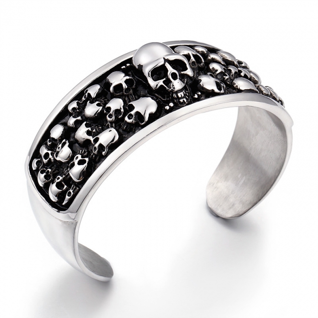 Stainless Steel Biker Skeleton Skull Cuff Bracelet 