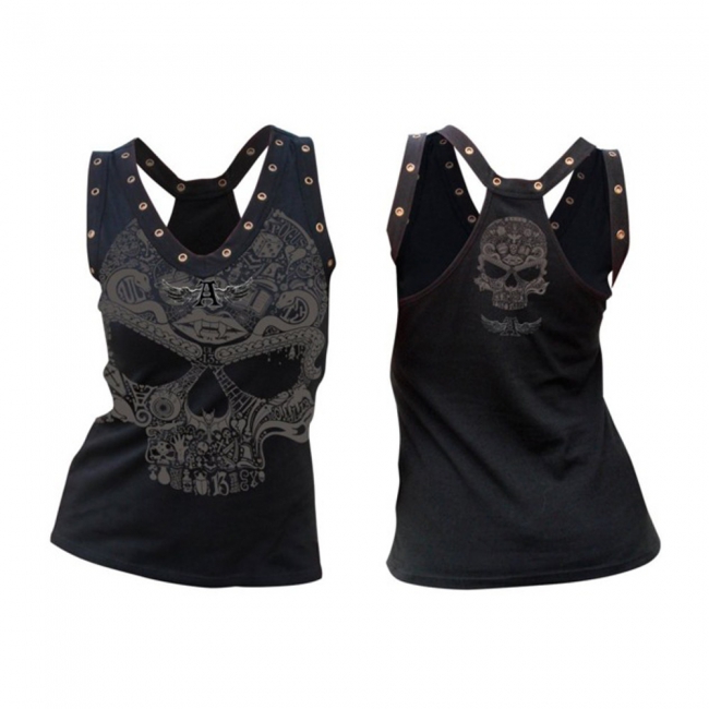 American Wing Women's Skull & Grommet Sleeveless Top