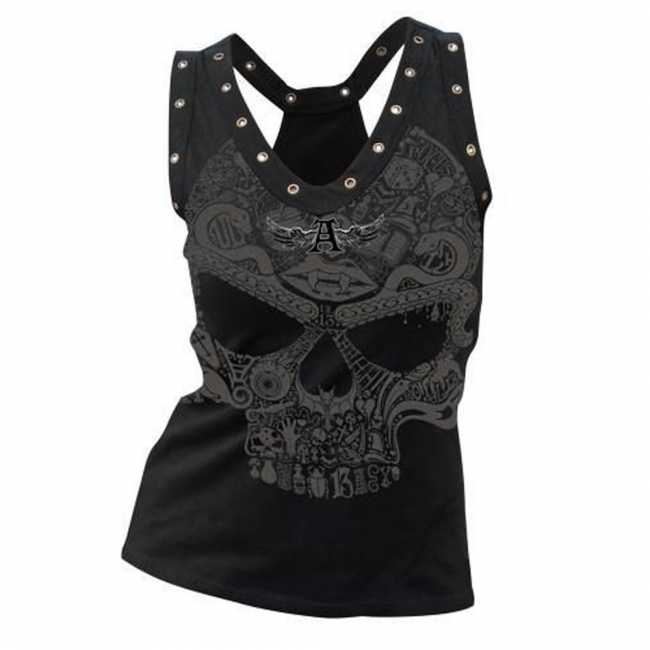 American Wing Women's Skull & Grommet Sleeveless Top