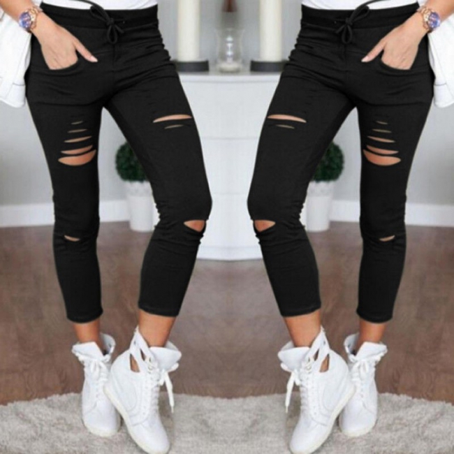 Ladies Ripped Skinny Denim Jeans