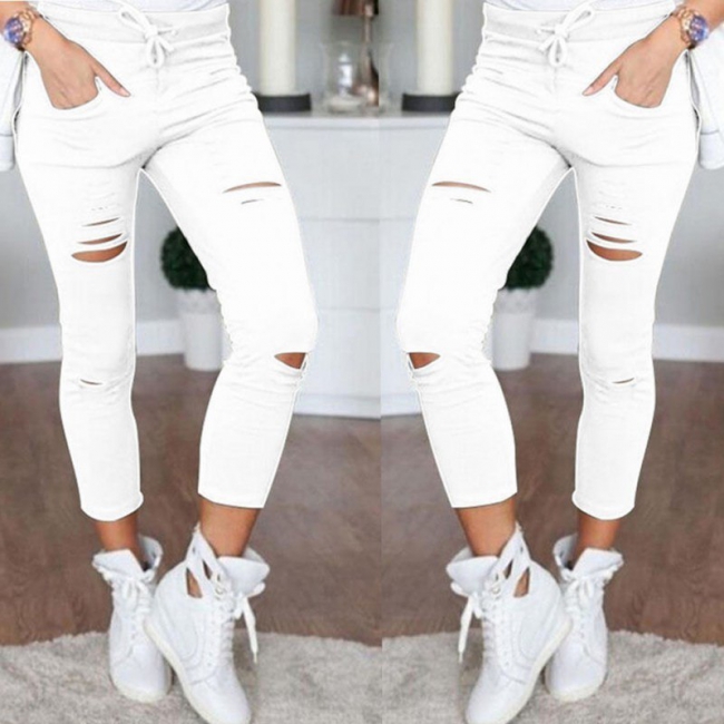 Ladies Ripped Skinny Denim Jeans