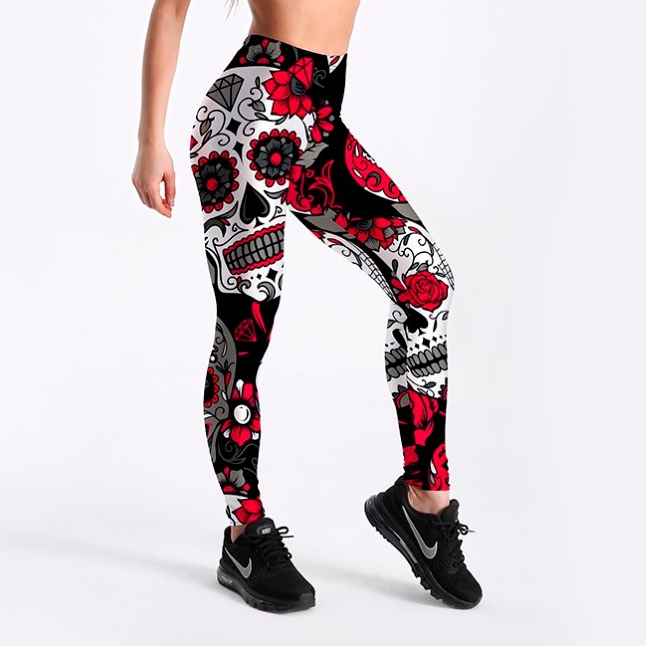 Hot Skull & Flower Black Leggings