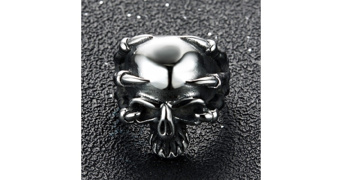 Stainless Steel Evil Dragon Skull Ring 