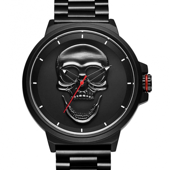 Military Steel Black Skull Quarts Watch