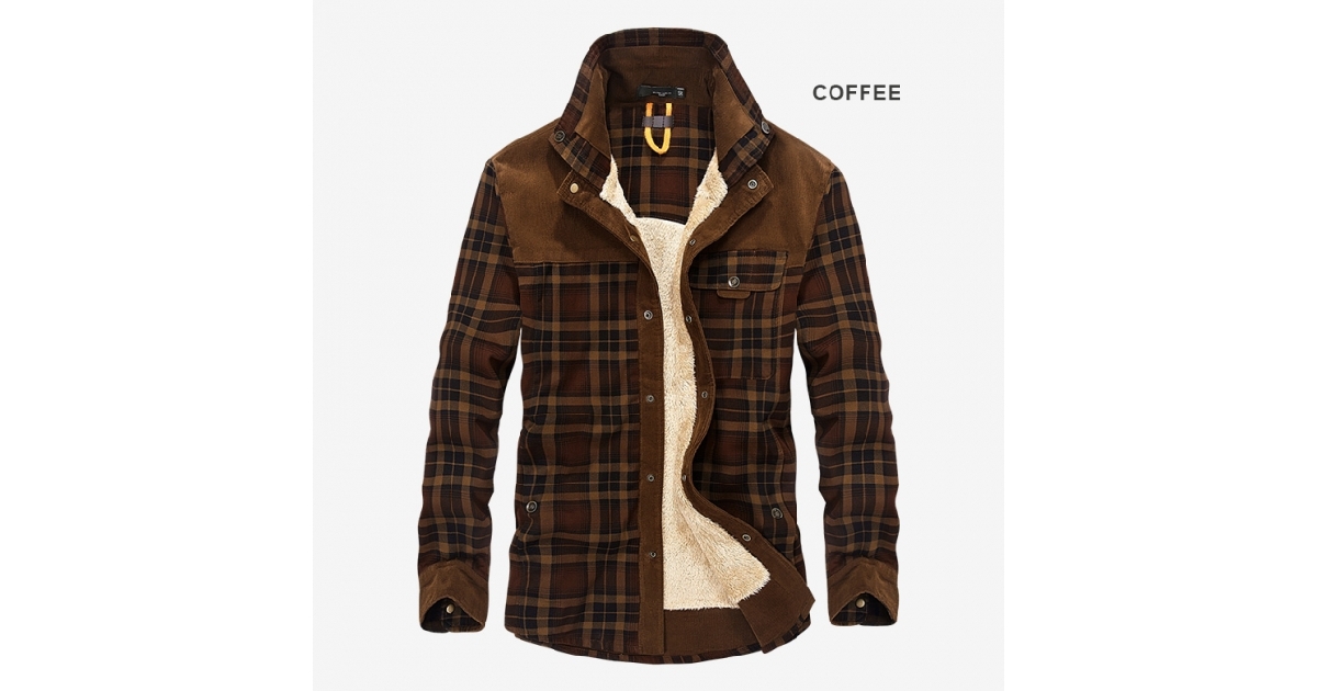 Men's Military Winter Rider Long Sleeve Flannel Coat with Warm Cotton Fleece 