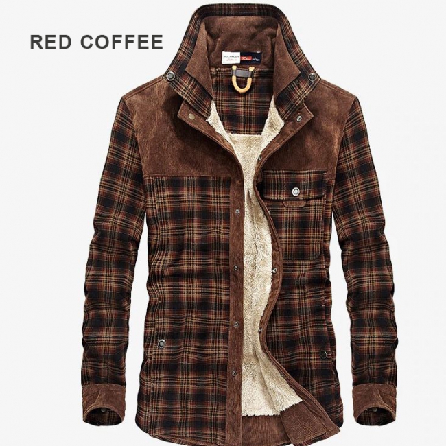 Men's Military Winter Rider Long Sleeve Flannel Coat with Warm Cotton Fleece 