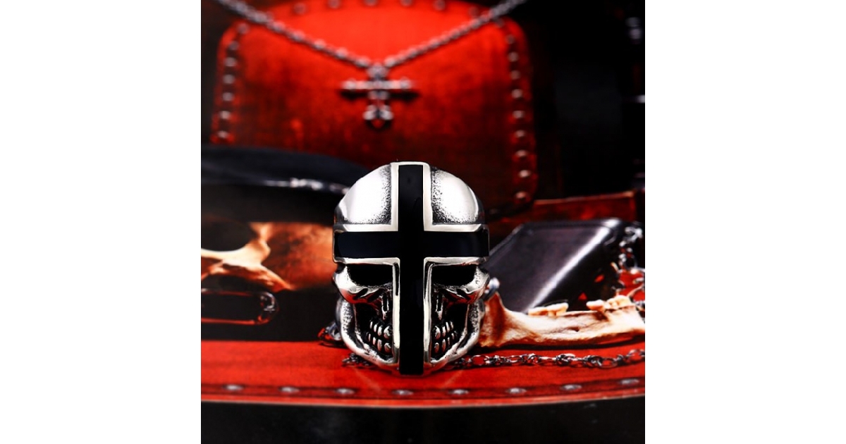 Black Knights Cross Skull Ring